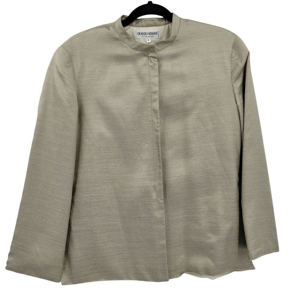90's Giorgio Armani Silk Gold Mandarin Collar Single Breasted Tunic Blazer‎ Sz 8